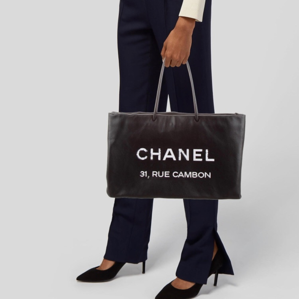 Chanel Leather Essential Logo Medium Shopping Tote